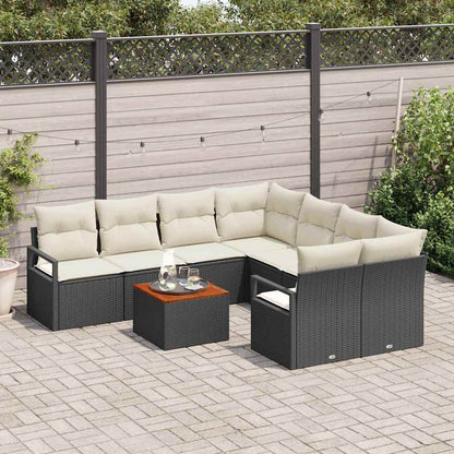 Set Divano da Giardino con cuscino 9 pcs Nero polyrattan | homemem39