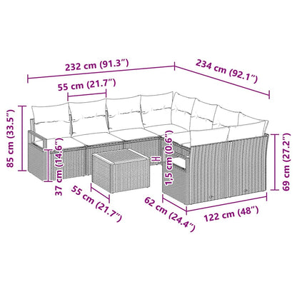Set Divano da Giardino con cuscino 9 pcs Nero polyrattan | homemem39