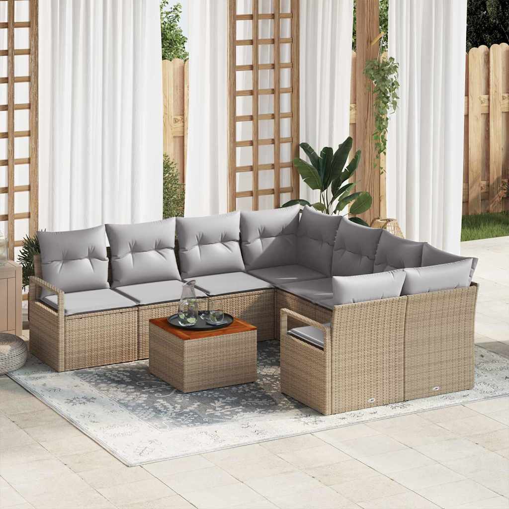Set Divano da Giardino con cuscino 9 pcs Beige polyrattan | homemem39