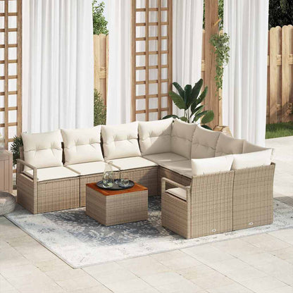 Set Divano da Giardino con cuscino 9 pcs Beige polyrattan