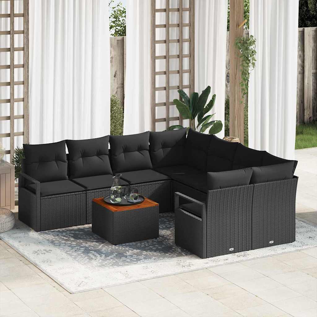 Set Divano da Giardino con cuscino 9 pcs Nero polyrattan | homemem39