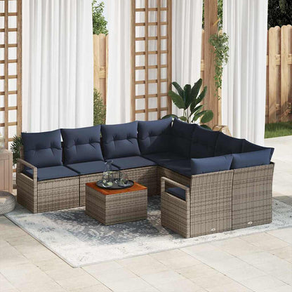 Set Divano da Giardino con cuscino 9 pcs Grigio polyrattan | homemem39