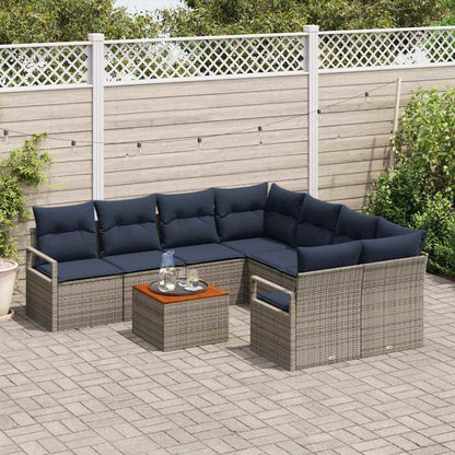 Set Divano da Giardino con cuscino 9 pcs Grigio polyrattan