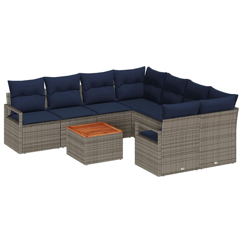 Set Divano da Giardino con cuscino 9 pcs Grigio polyrattan