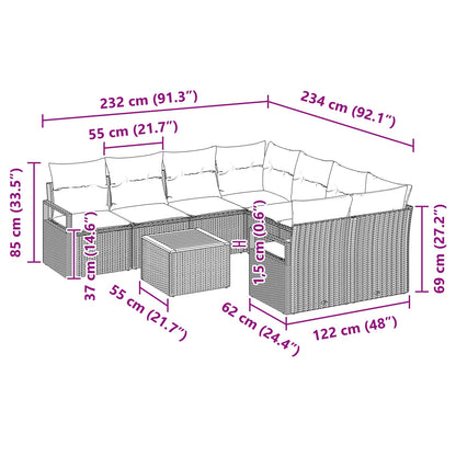 Set Divano da Giardino con cuscino 9 pcs Grigio polyrattan | homemem39