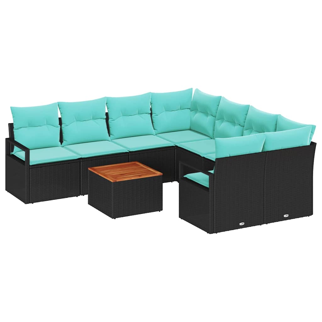 Set Divano da Giardino con cuscino 9 pcs Nero polyrattan | homemem39