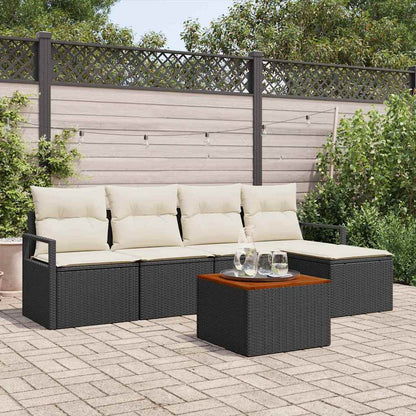 Set Divano da Giardino con cuscino 6 pcs Nero polyrattan | homemem39