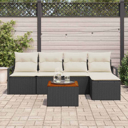 Set Divano da Giardino con cuscino 6 pcs Nero polyrattan | homemem39