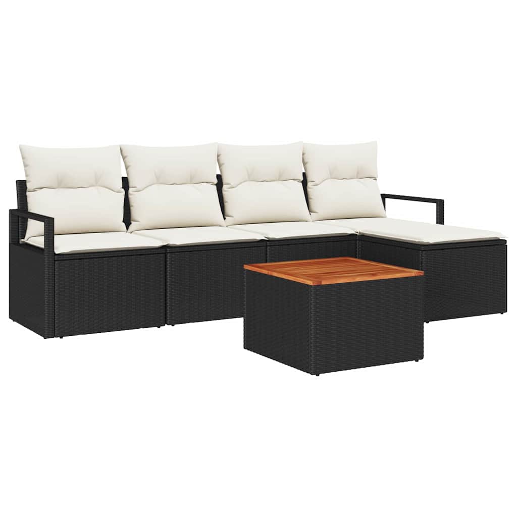 Set Divano da Giardino con cuscino 6 pcs Nero polyrattan | homemem39