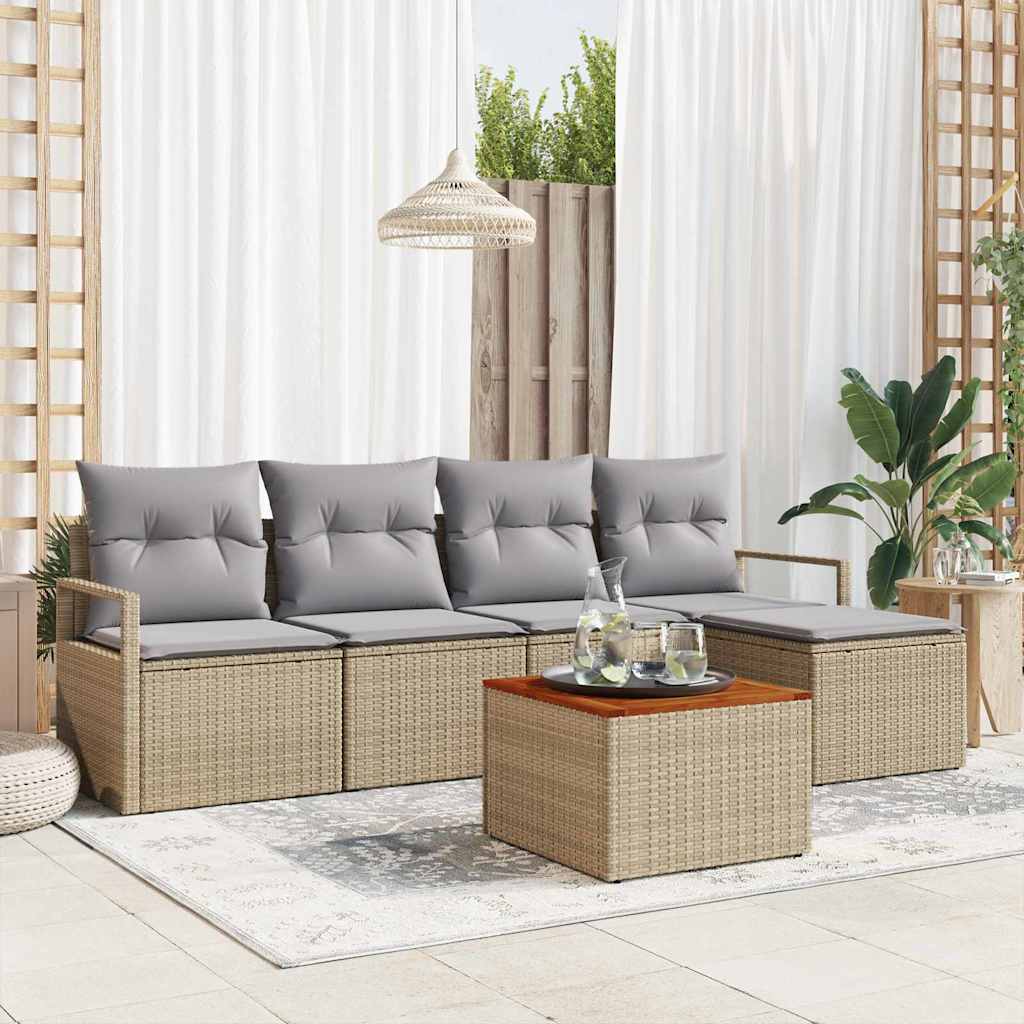 Set Divano da Giardino con cuscino 6 pcs Beige polyrattan | homemem39
