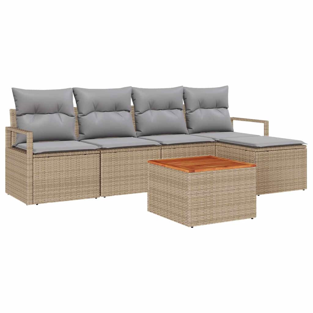 Set Divano da Giardino con cuscino 6 pcs Beige polyrattan | homemem39