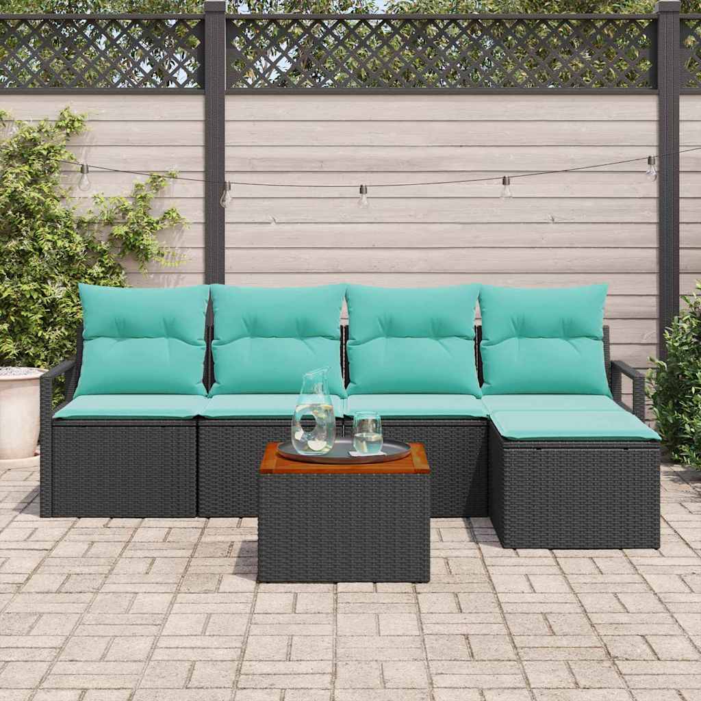 Set Divano da Giardino con cuscino 6 pcs Nero polyrattan | homemem39