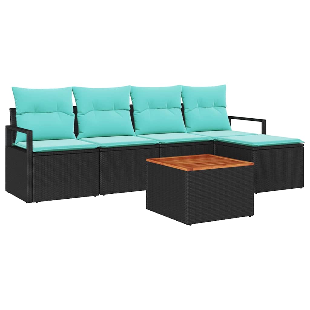 Set Divano da Giardino con cuscino 6 pcs Nero polyrattan | homemem39