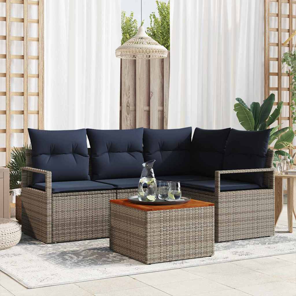 Set Divano da Giardino con cuscino 5 pcs Grigio polyrattan | homemem39