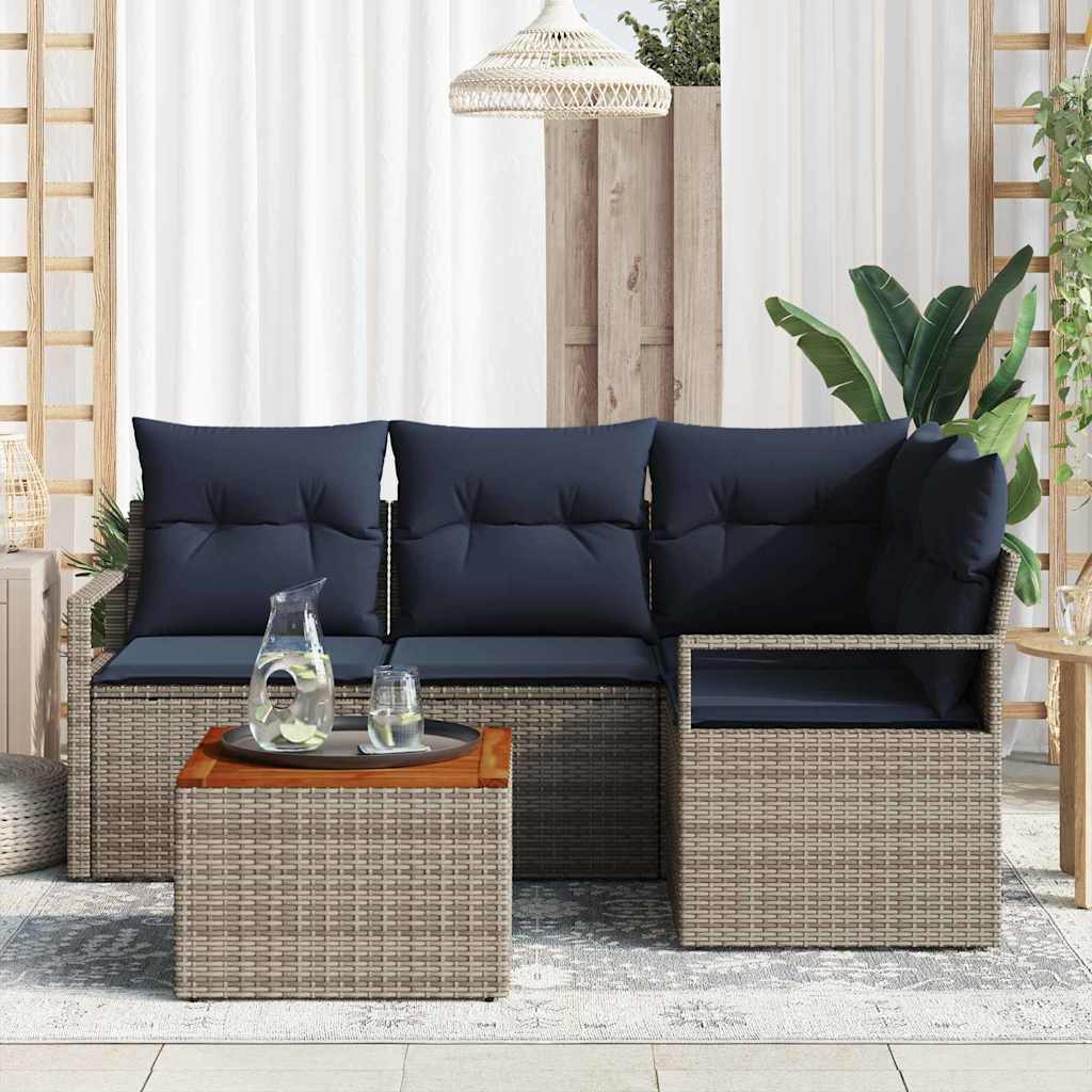 Set Divano da Giardino con cuscino 5 pcs Grigio polyrattan | homemem39
