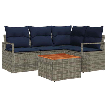 Set Divano da Giardino con cuscino 5 pcs Grigio polyrattan | homemem39
