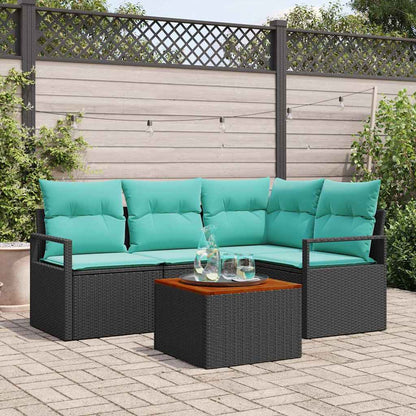Set Divano da Giardino con cuscino 5 pcs Nero polyrattan | homemem39