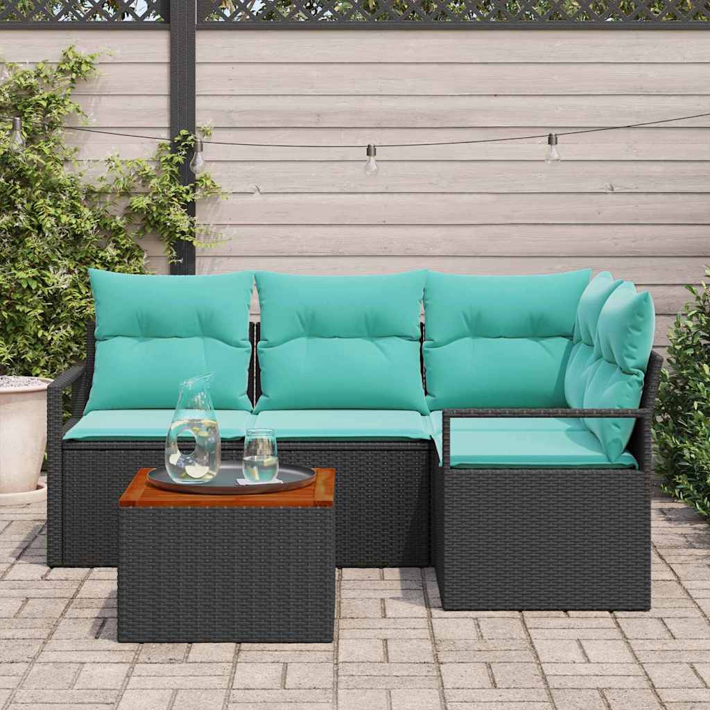 Set Divano da Giardino con cuscino 5 pcs Nero polyrattan