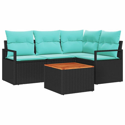 Set Divano da Giardino con cuscino 5 pcs Nero polyrattan | homemem39