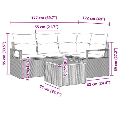 Set Divano da Giardino con cuscino 5 pcs Nero polyrattan