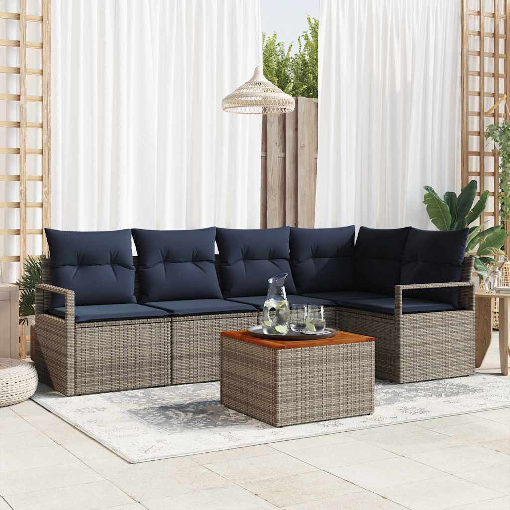 Set Divano da Giardino con cuscino 6 pcs Grigio polyrattan | homemem39