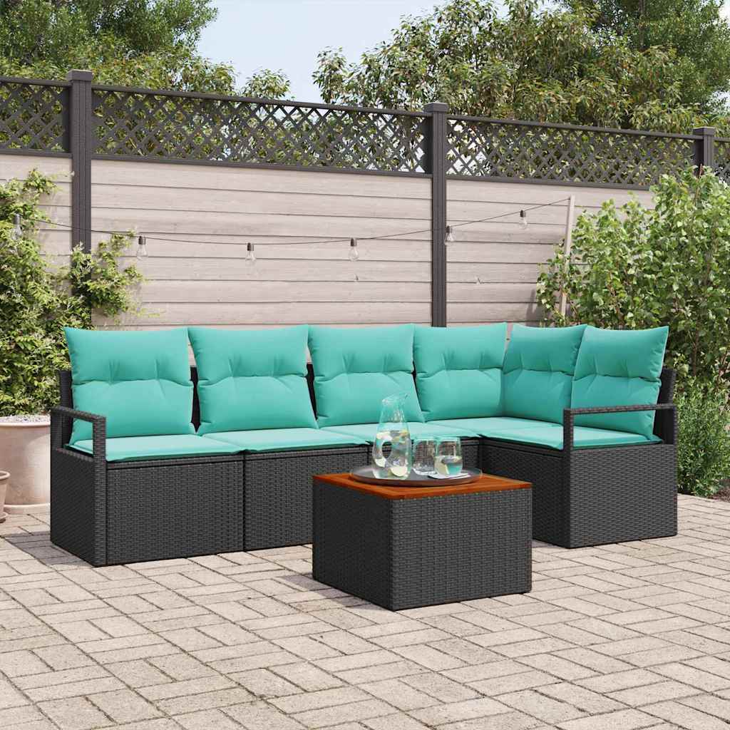 Set Divano da Giardino con cuscino 6 pcs Nero polyrattan | homemem39