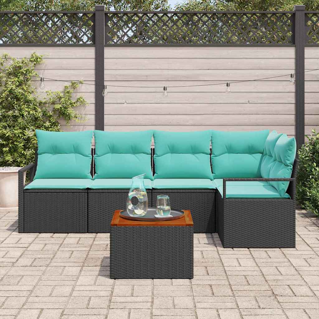 Set Divano da Giardino con cuscino 6 pcs Nero polyrattan | homemem39