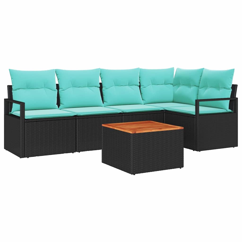 Set Divano da Giardino con cuscino 6 pcs Nero polyrattan | homemem39