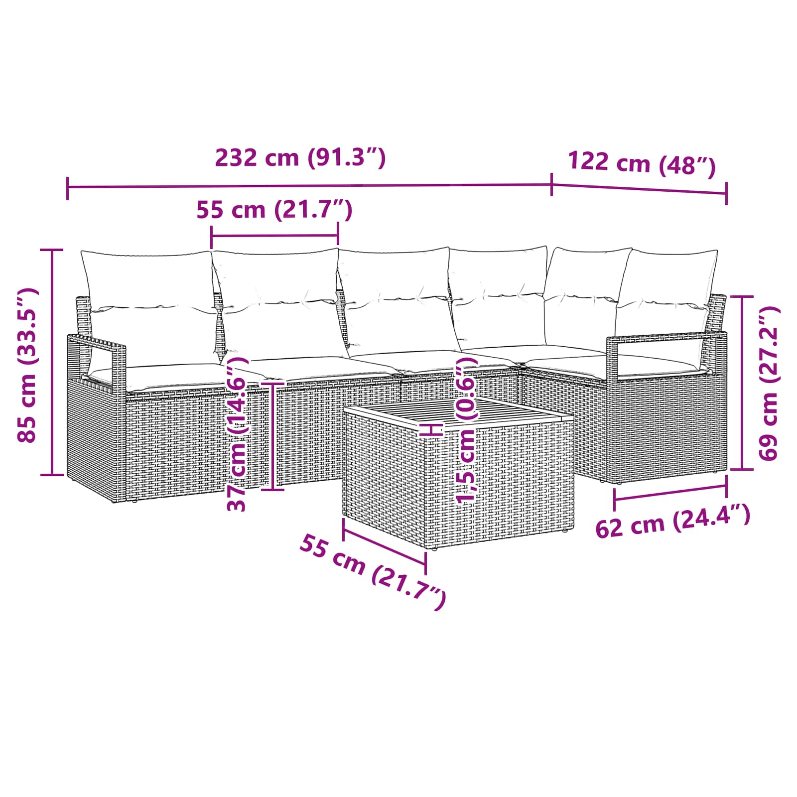 Set Divano da Giardino con cuscino 6 pcs Nero polyrattan | homemem39