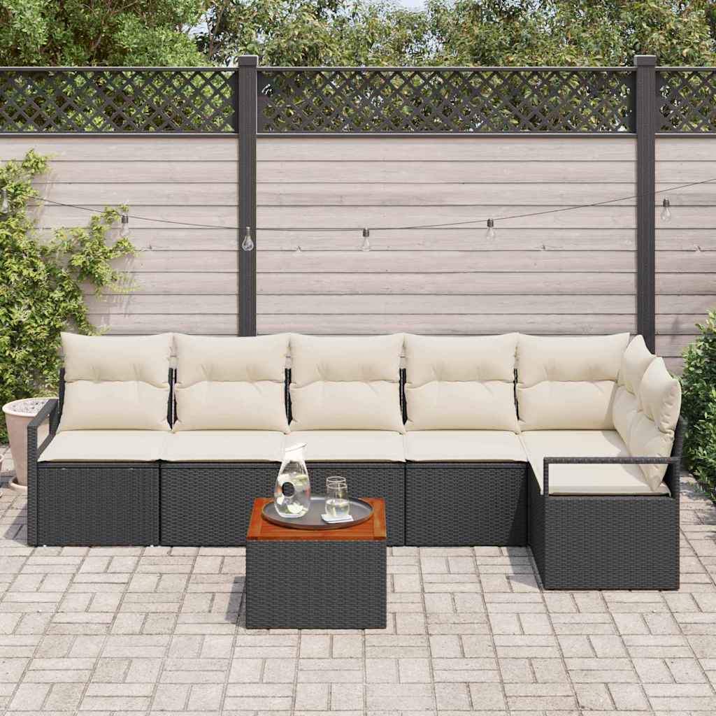 Set Divano da Giardino con cuscino 7 pcs Nero polyrattan | homemem39