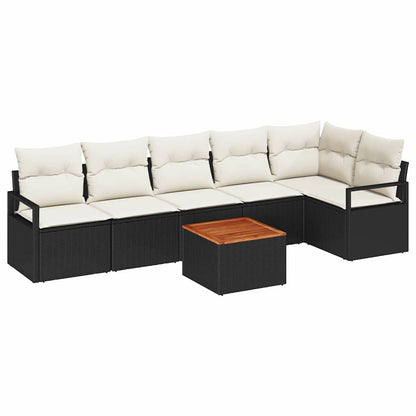Set Divano da Giardino con cuscino 7 pcs Nero polyrattan | homemem39