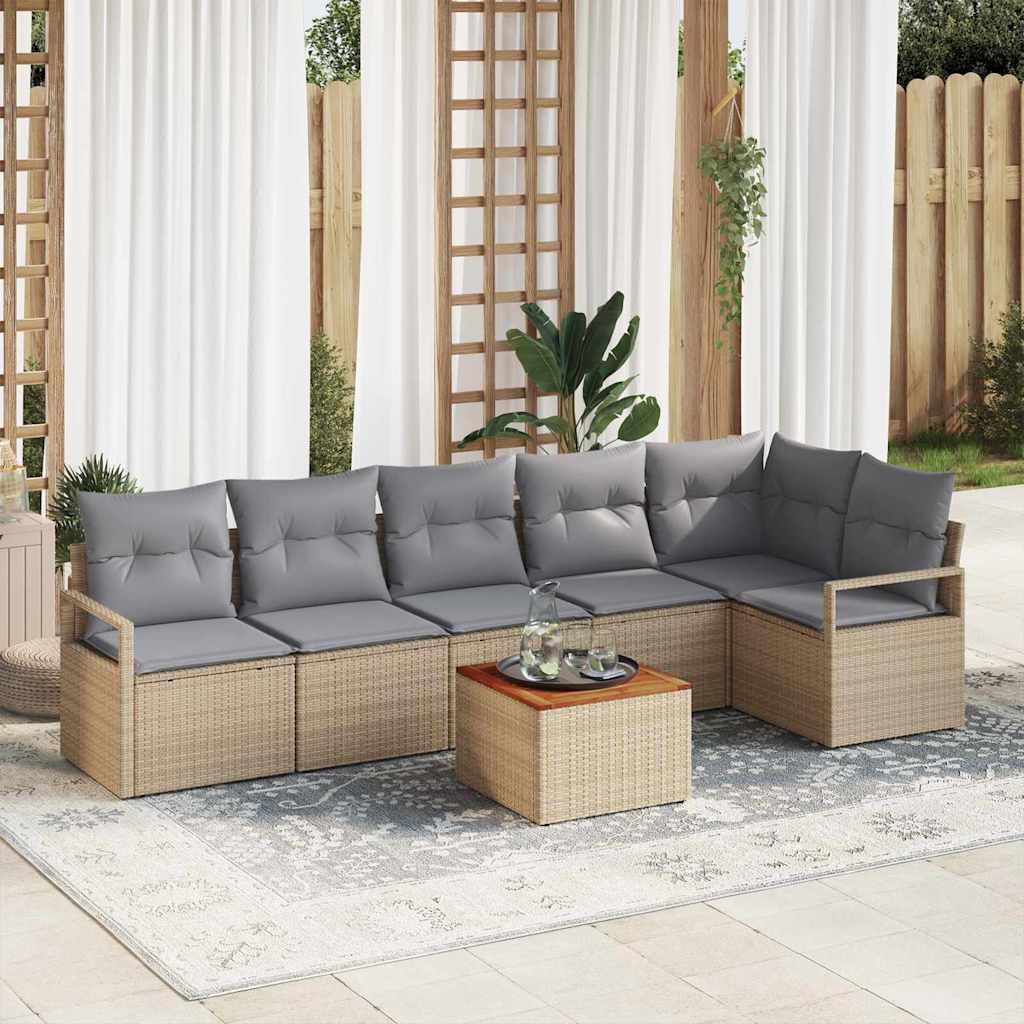 Set Divano da Giardino con cuscino 7 pcs Beige polyrattan | homemem39