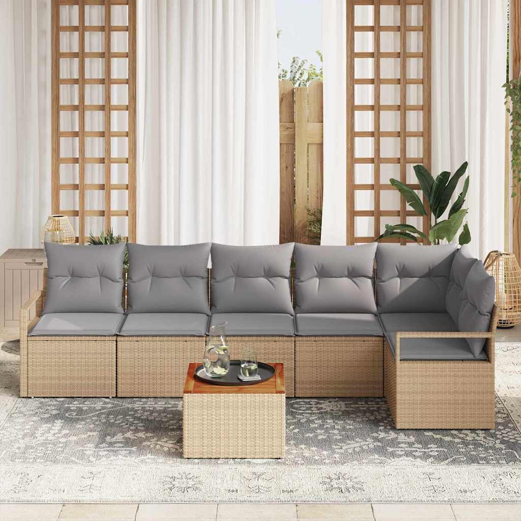Set Divano da Giardino con cuscino 7 pcs Beige polyrattan | homemem39