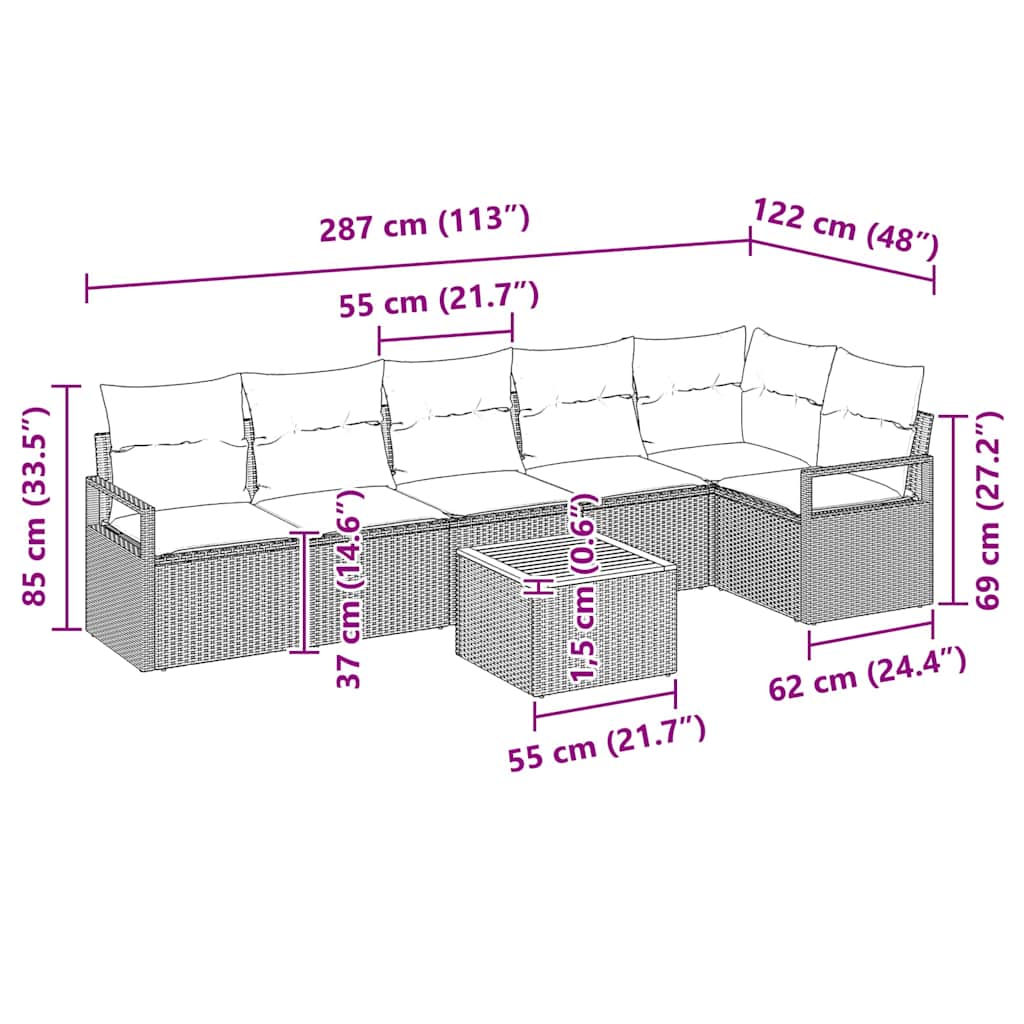Set Divano da Giardino con cuscino 7 pcs Beige polyrattan | homemem39