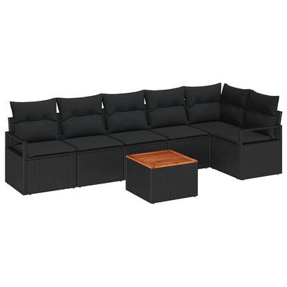 Set Divano da Giardino con cuscino 7 pcs Nero polyrattan