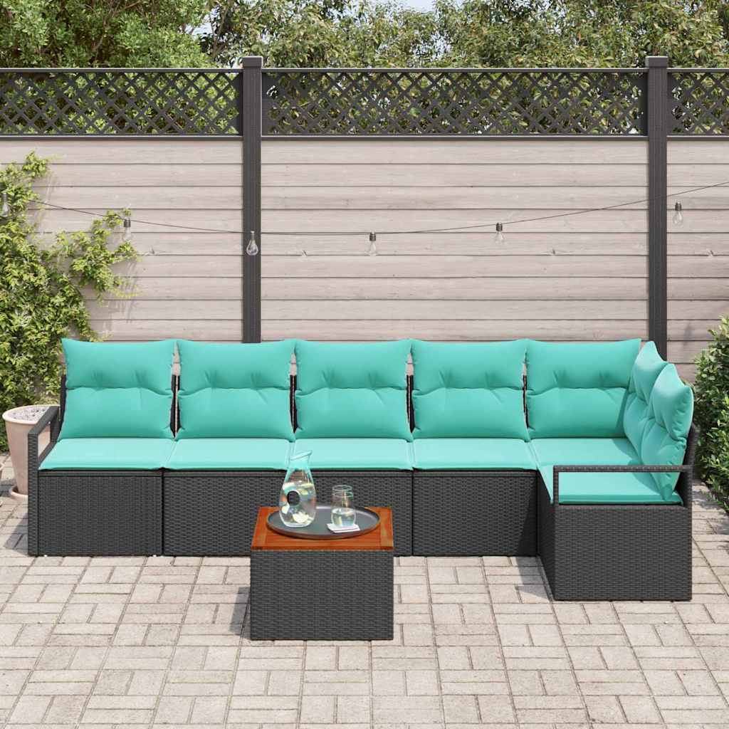 Set Divano da Giardino con cuscino 7 pcs Nero polyrattan | homemem39