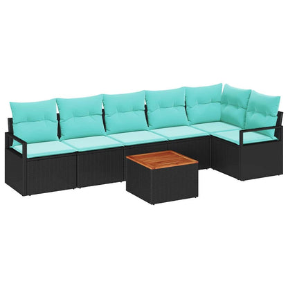 Set Divano da Giardino con cuscino 7 pcs Nero polyrattan | homemem39
