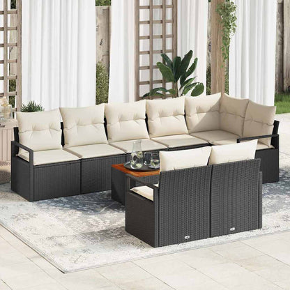 Set Divano da Giardino con cuscino 9 pcs Nero polyrattan | homemem39
