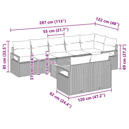 Set Divano da Giardino con cuscino 9 pcs Nero polyrattan | homemem39