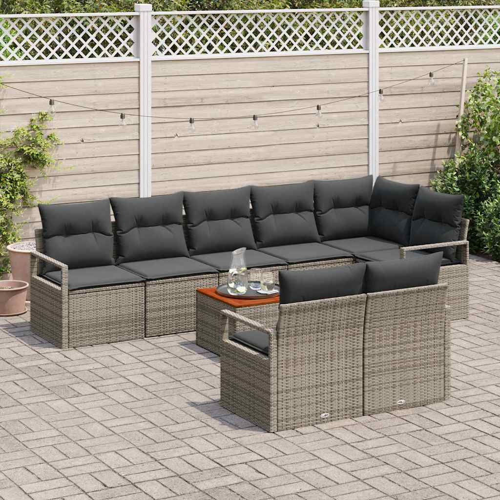Set Divano da Giardino con cuscino 9 pcs Grigio polyrattan | homemem39