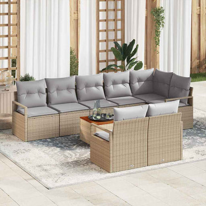 Set Divano da Giardino con cuscino 9 pcs Beige polyrattan | homemem39