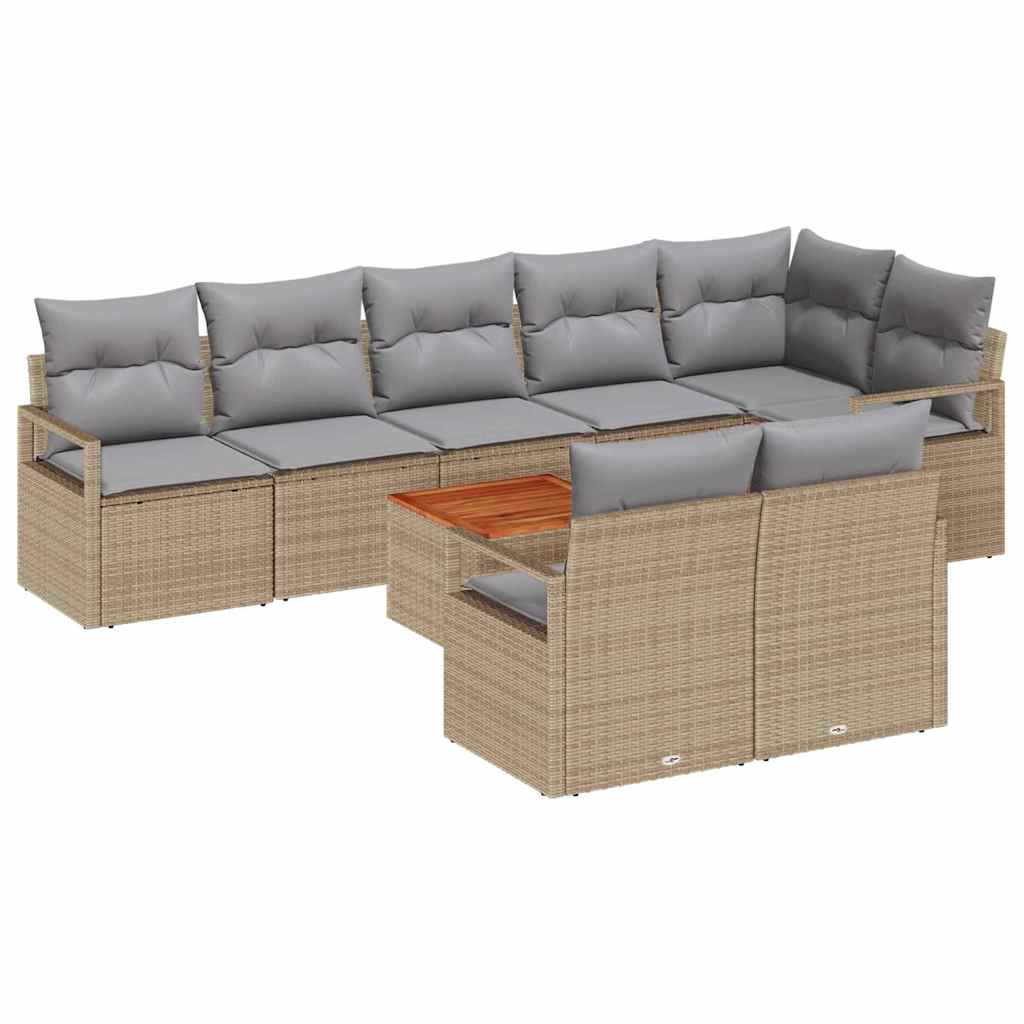Set Divano da Giardino con cuscino 9 pcs Beige polyrattan | homemem39