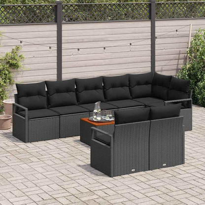Set Divano da Giardino con cuscino 9 pcs Nero polyrattan | homemem39