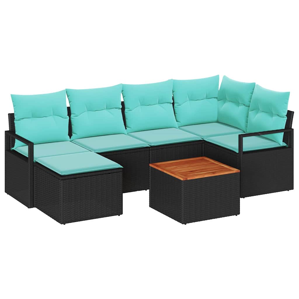 Set Divano da Giardino con cuscino 7 pcs Nero polyrattan | homemem39