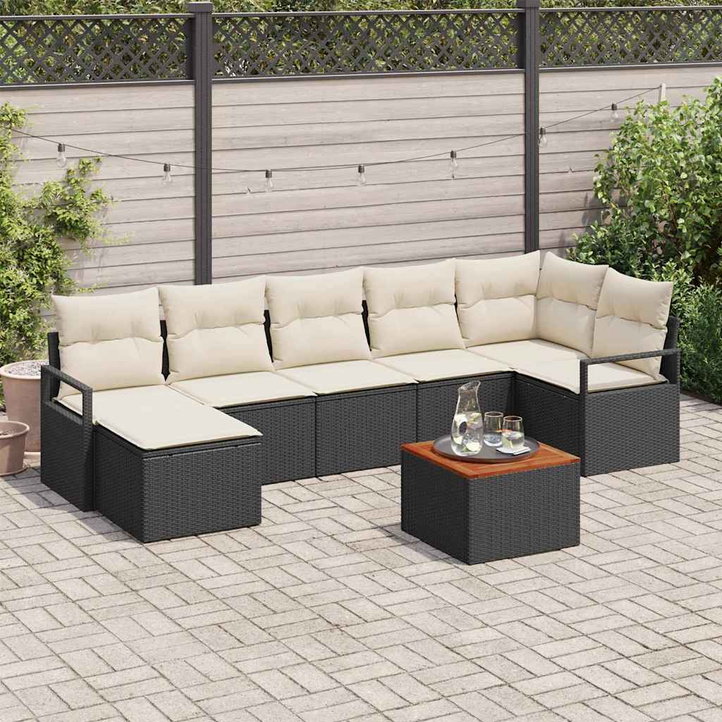 Set Divano da Giardino con cuscino 8 pcs Nero polyrattan | homemem39