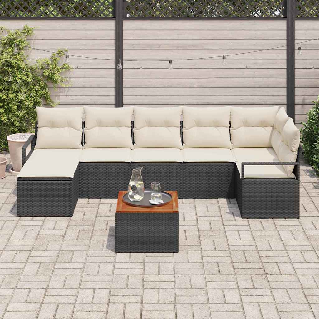 Set Divano da Giardino con cuscino 8 pcs Nero polyrattan | homemem39