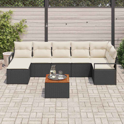 Set Divano da Giardino con cuscino 8 pcs Nero polyrattan | homemem39