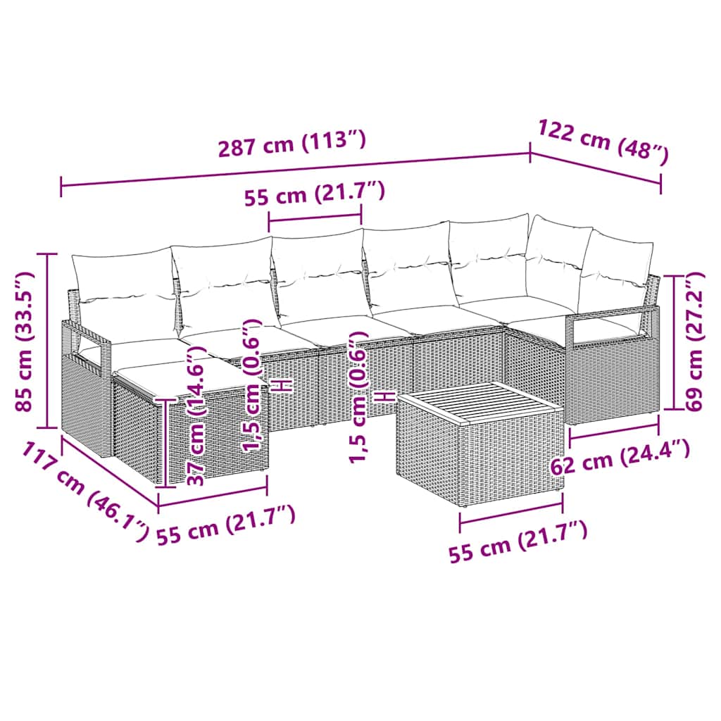 Set Divano da Giardino con cuscino 8 pcs Grigio polyrattan | homemem39
