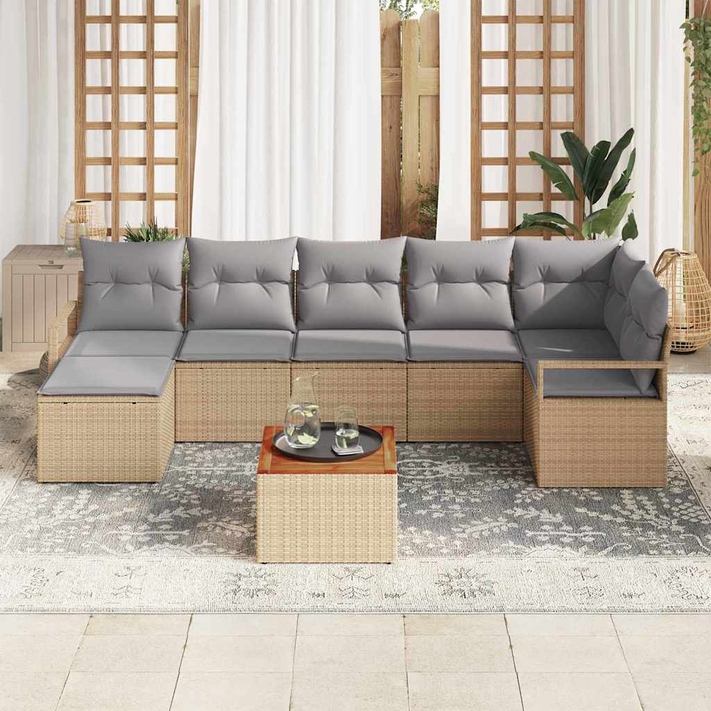 Set Divano da Giardino con cuscino 8 pcs Beige polyrattan | homemem39