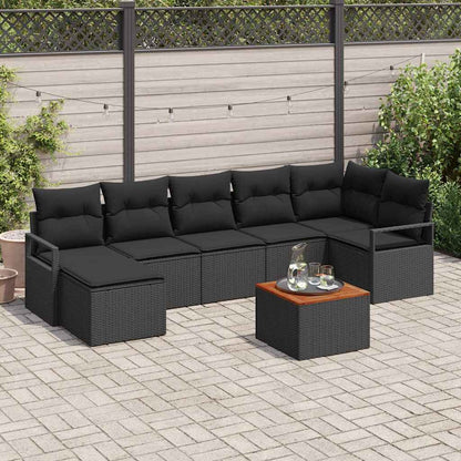 Set Divano da Giardino con cuscino 8 pcs Nero polyrattan | homemem39